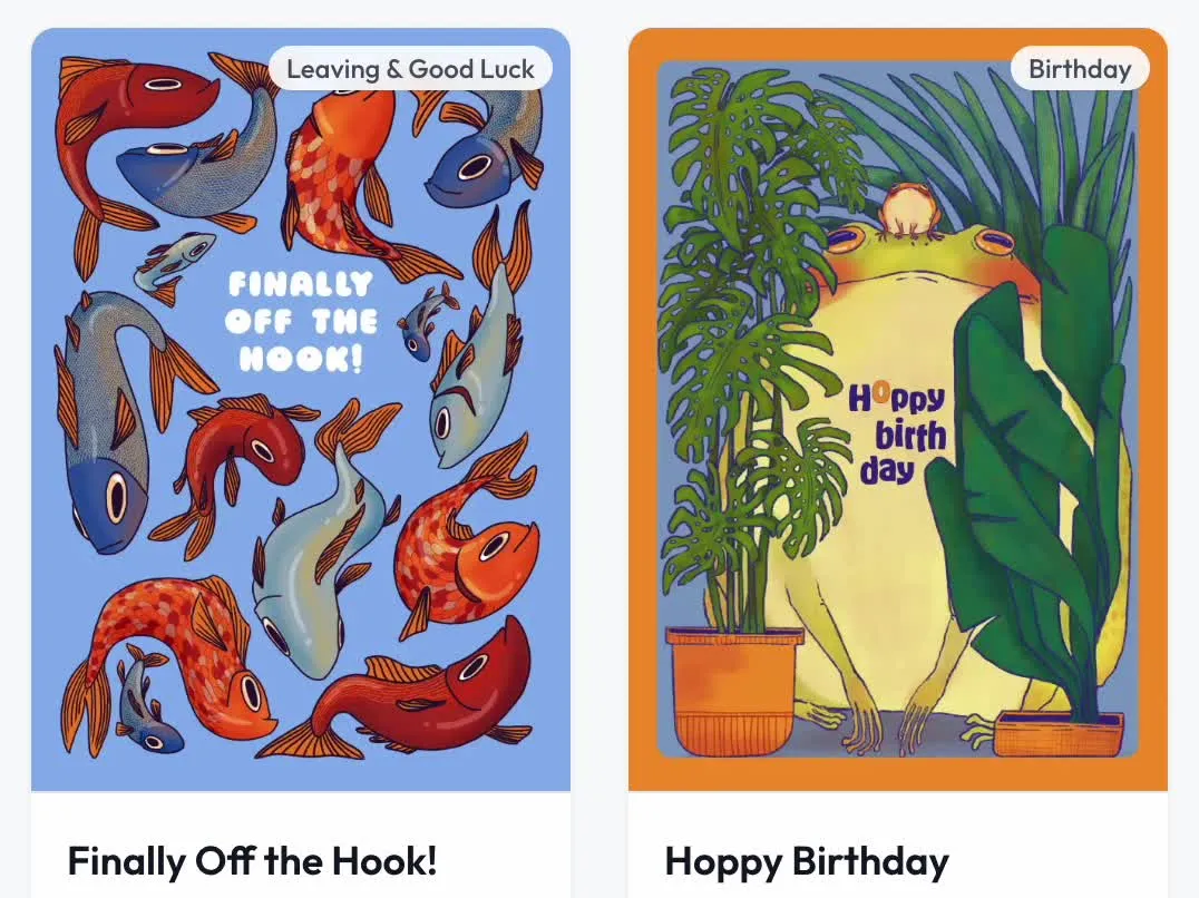 Two cards from Eve Siropt's collection.