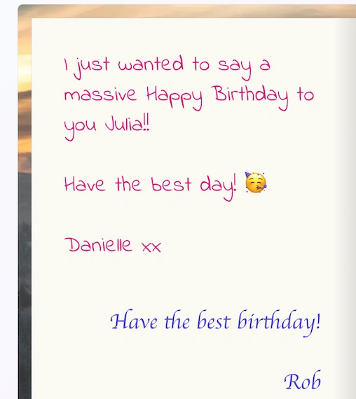 Screenshot of receiving a card